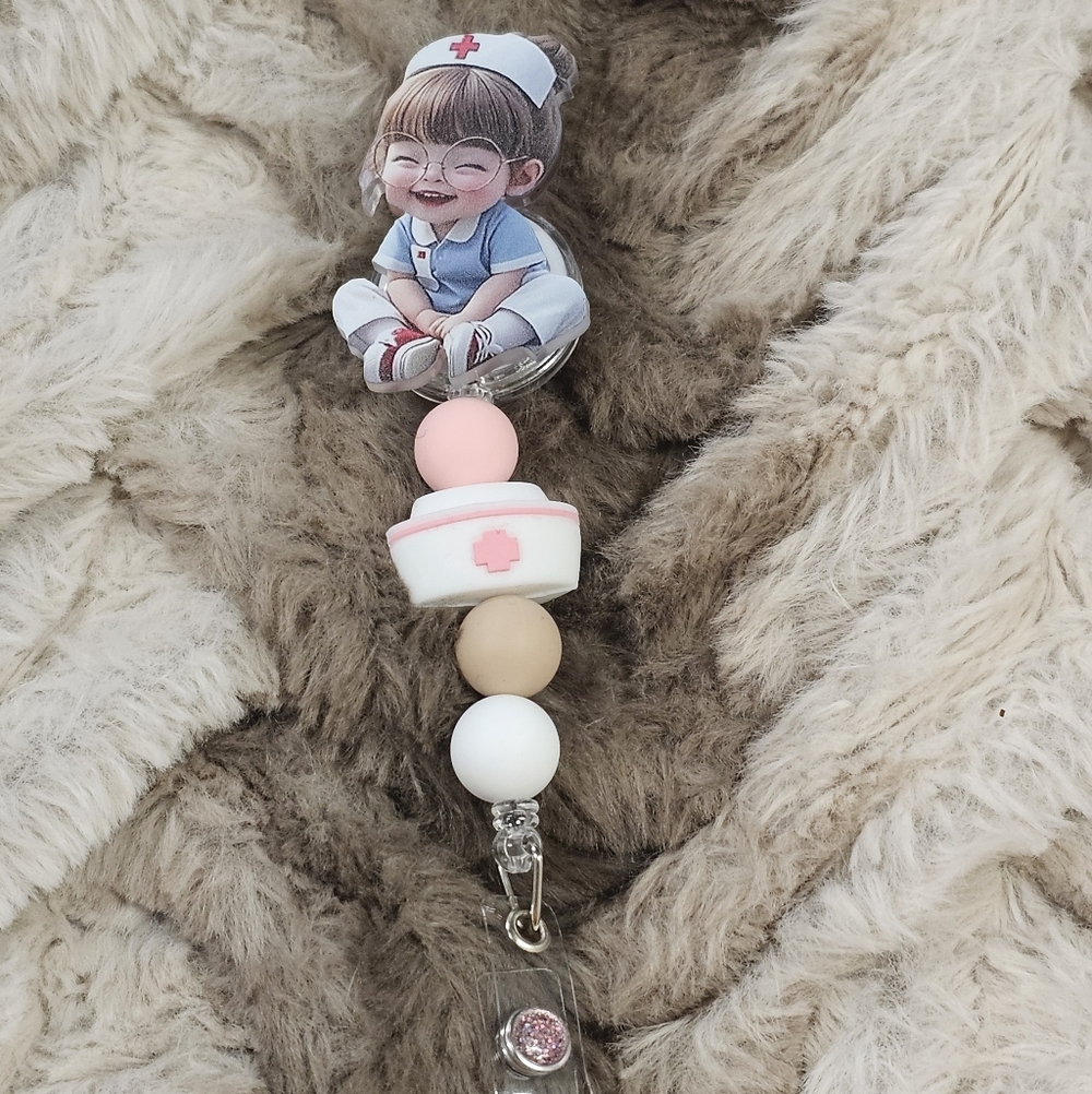 Cute Nurse Badge Reel with Beads